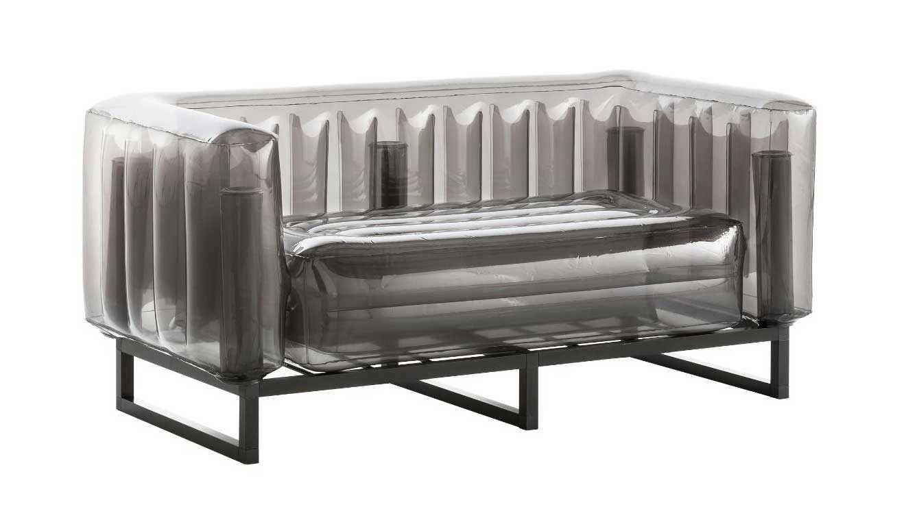 Sofa Mojow design aus Aluminium Kunststoff in Schwarz Yomi EKO Canape Design-Sofa Polster transparent durchsichtig schwarz, Gestell Aluminium schwarz