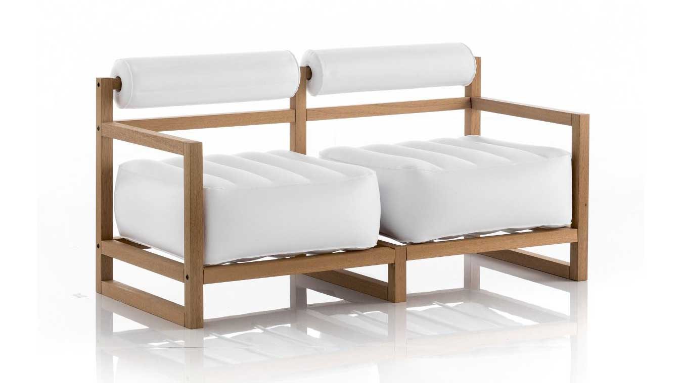 Sofa Mojow design aus Holz Kunststoff in Weiß Yoko Eko 2-Sitzer Design-Sofa Polster weiss undurchsichtig, Gestell Holz