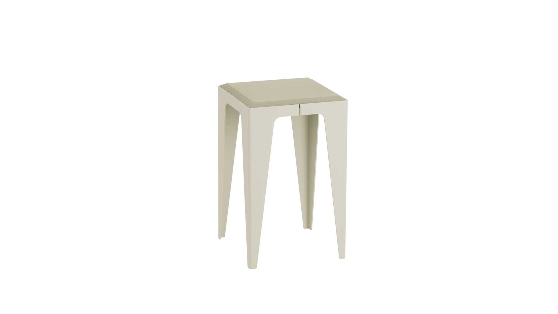 Hocker Wye aus Holz Mischgewebe Naturfaser in Grau Hocker Chamfer Sitzhocker Seiden-grau, Neolign, Stahlblech