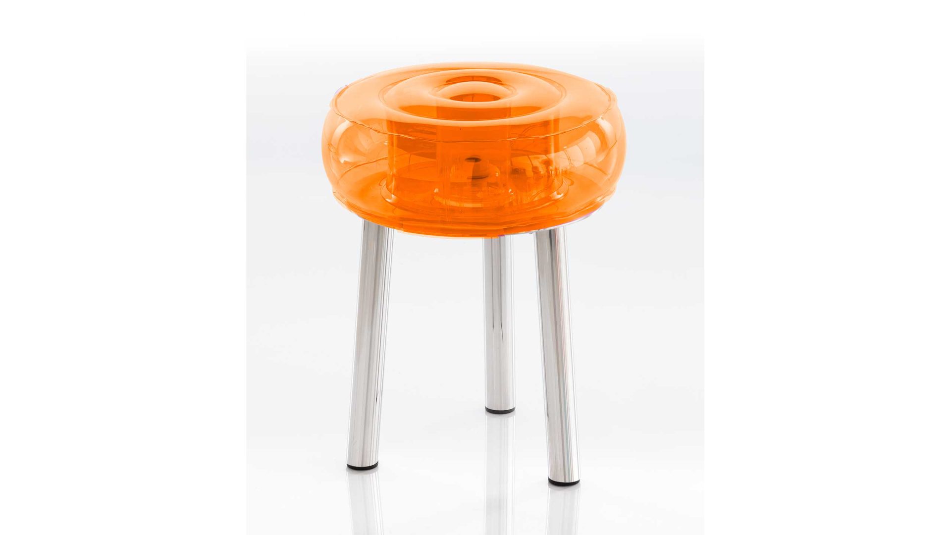 Hocker Mojow design aus Aluminium Kunststoff in Orange Floofy Eko Sitzhocker 3-Bein Hocker Sitz orange transparent, Gestell Edelstahl, Fuß schwarz