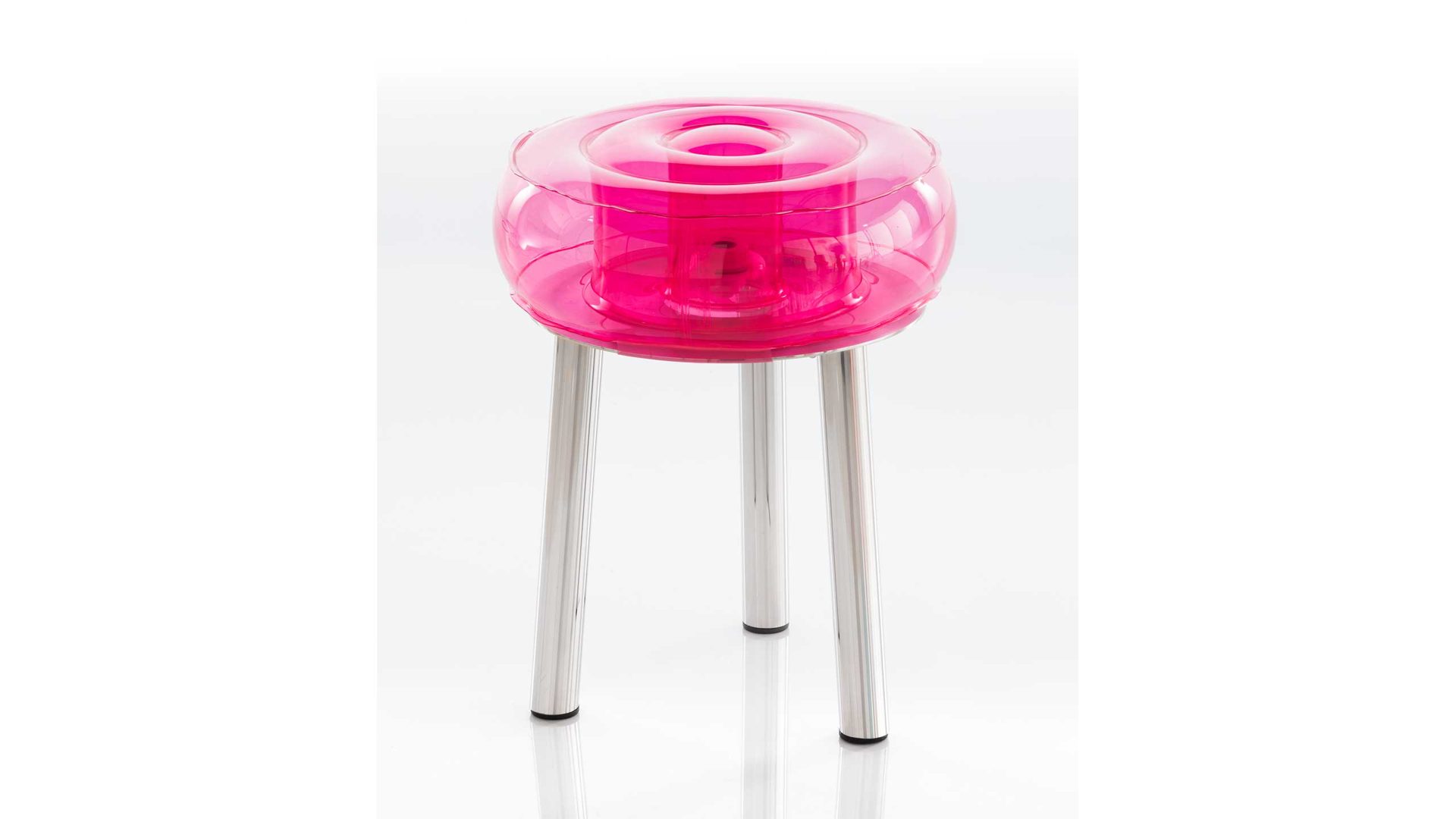 Hocker Mojow design aus Aluminium Kunststoff in Pink Floofy Eko Sitzhocker 3-Bein Hocker Sitz pink transparent, Gestell Edelstahl, Fuß schwarz