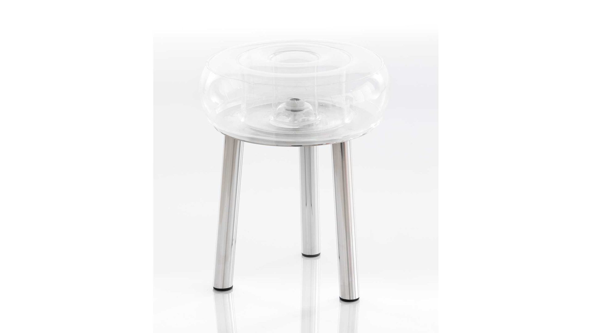 Hocker Mojow design aus Aluminium Kunststoff in Klar Floofy Eko Sitzhocker 3-Bein Hocker Sitz transparent, Gestell Edelstahl, Fuß schwarz