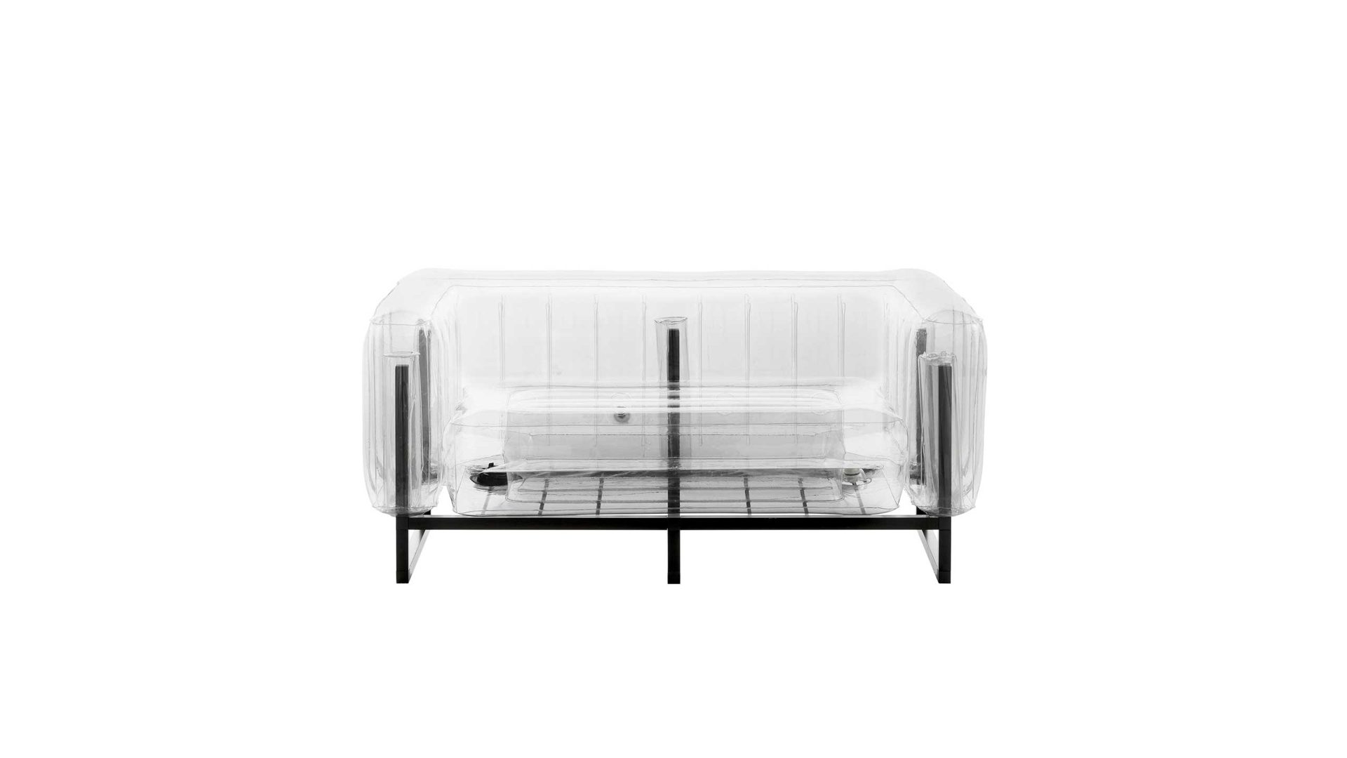 Sofa Mojow design aus Aluminium Kunststoff in Transparent Yomi EKO Canape Design-Sofa Polster transparent durchsichtig, Gestell Aluminium schwarz