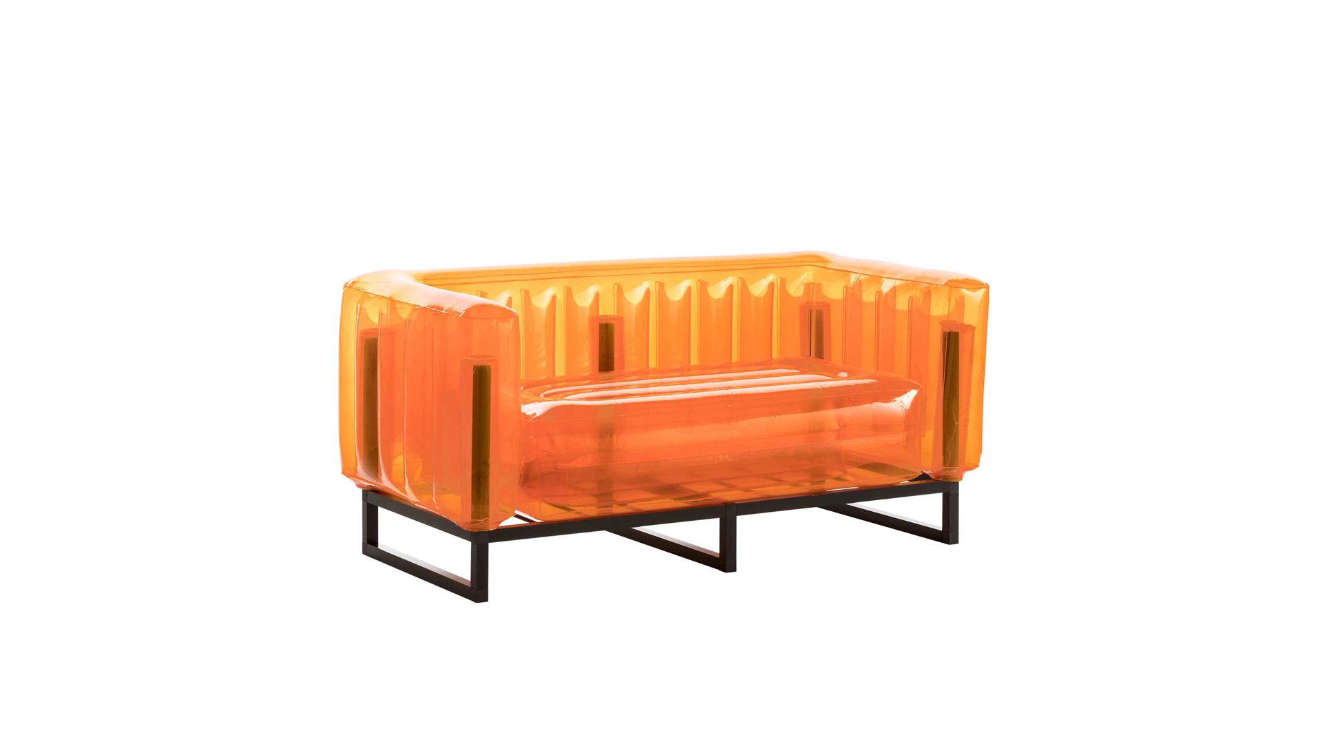 Sofa Mojow design aus Aluminium Kunststoff in Orange Yomi EKO Canape Design-Sofa Polster transparent orange, Gestell Aluminium schwarz