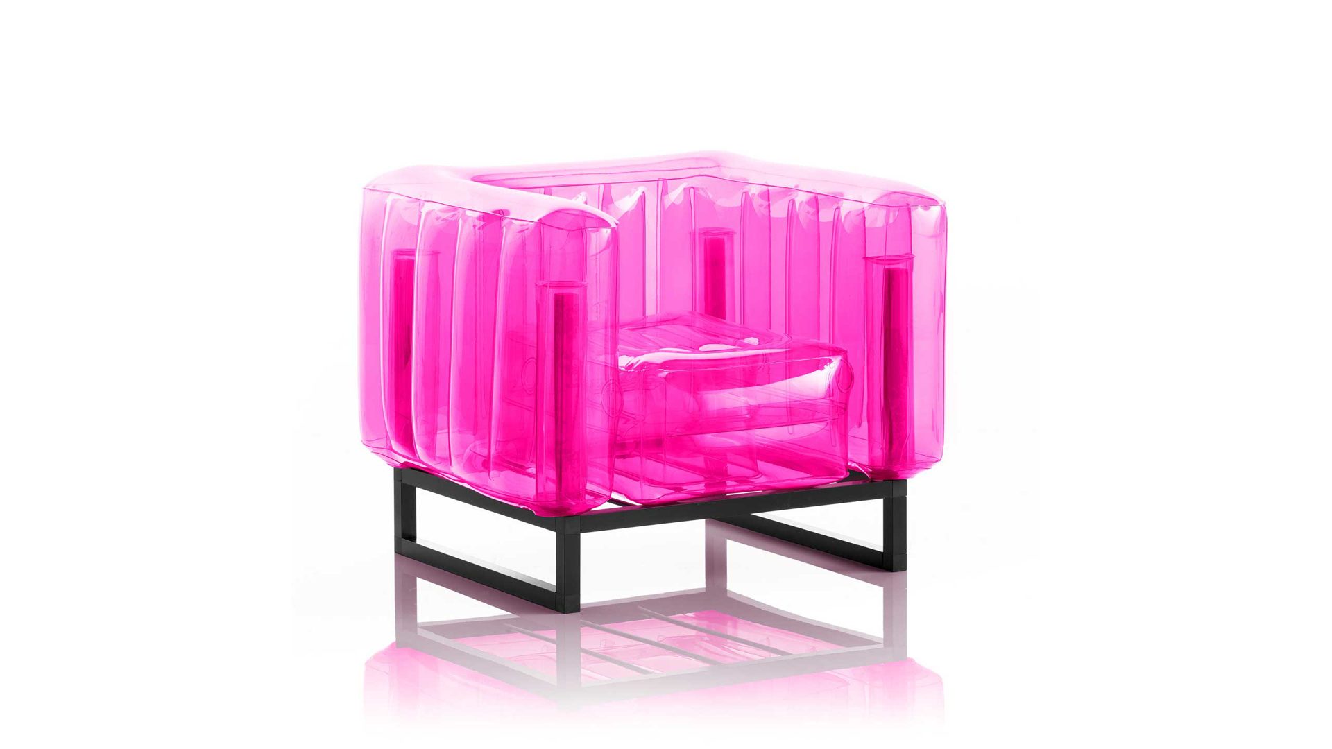 Sessel Mojow design aus Aluminium Kunststoff in Pink Yomi EKO Design-Sessel Polster transparent pink, Gestell Aluminium schwarz