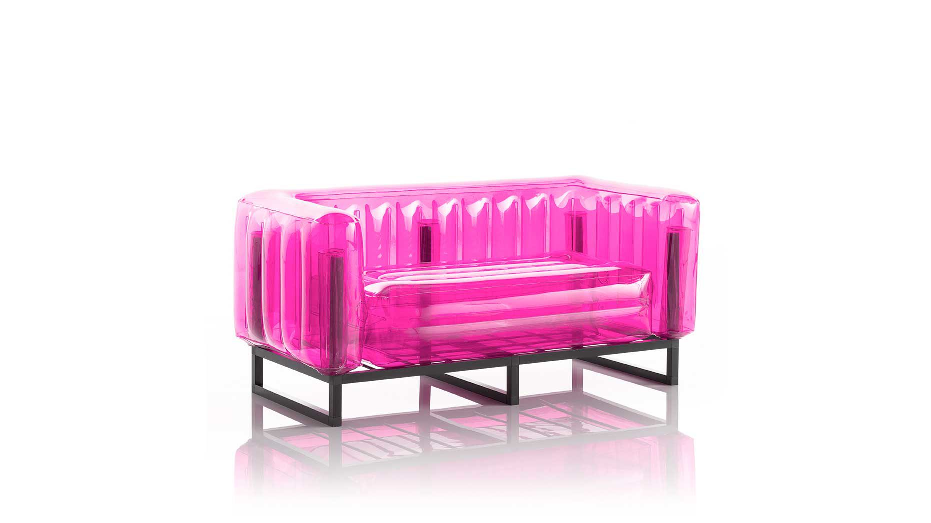 Sofa Mojow design aus Aluminium Kunststoff in Pink Yomi EKO Canape Design-Sofa Polster transparent pink, Gestell Aluminium schwarz